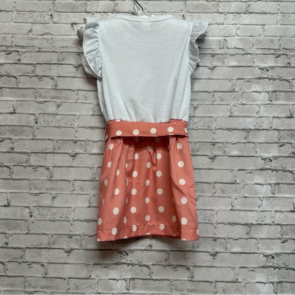 SHEIN Toddler Size 4Y Heart Polka Dot Dress Cap Sleeves Ruffles Belt Buttons - Picture 8 of 11